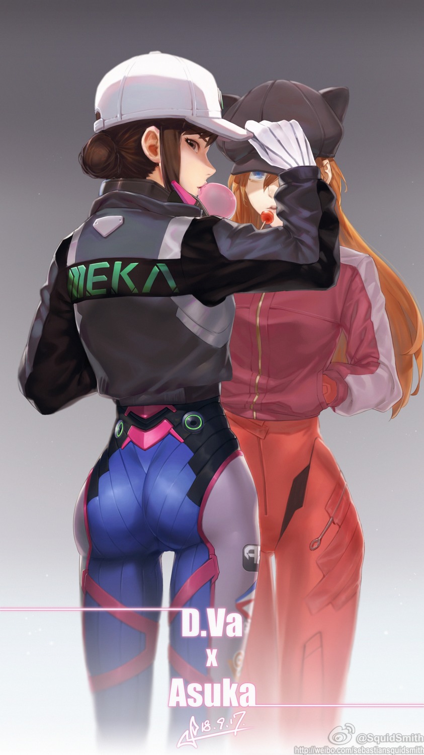 ass bodysuit crossover d.va neon_genesis_evangelion overwatch souryuu_asuka_langley squidsmith