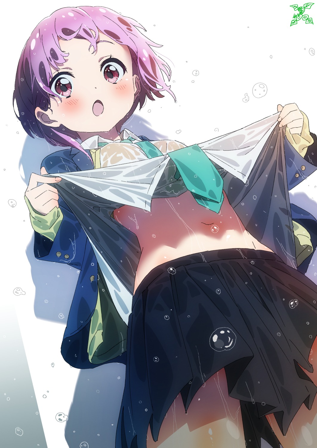 makicha see_through seifuku shirt_lift sweater wet wet_clothes