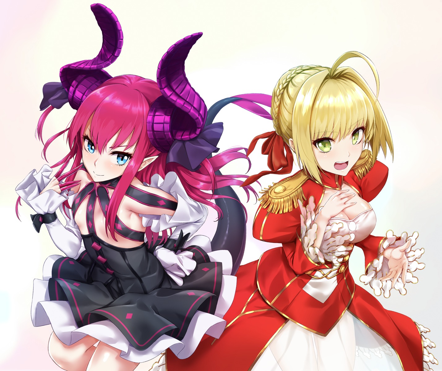 armor cleavage dress elizabeth_bathory fate/extra fate/extra_ccc fate/grand_order fate/stay_night horns infinote no_bra pointy_ears saber_extra see_through tail