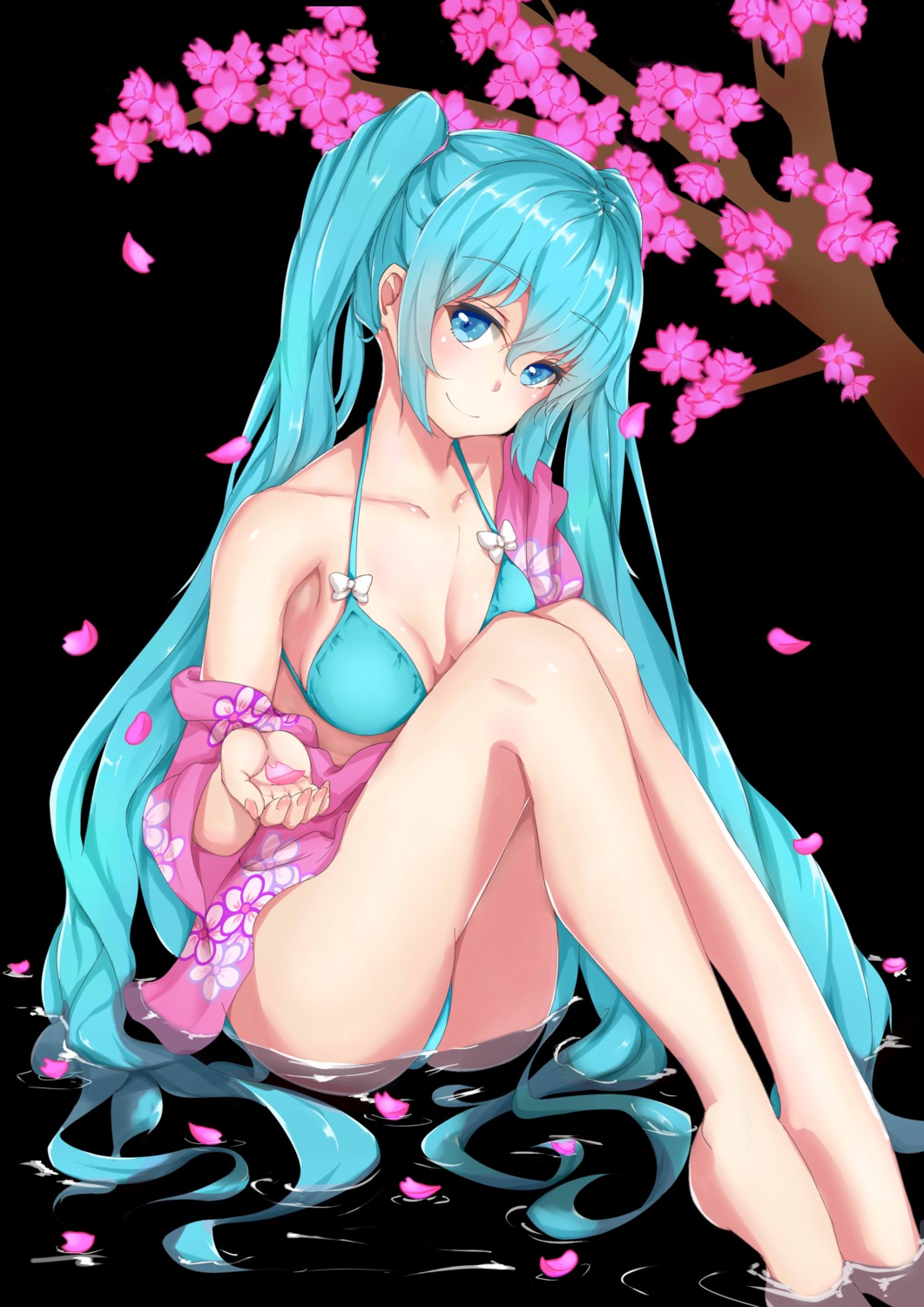 bikini cleavage hatsune_miku kumosawa open_shirt swimsuits vocaloid wet