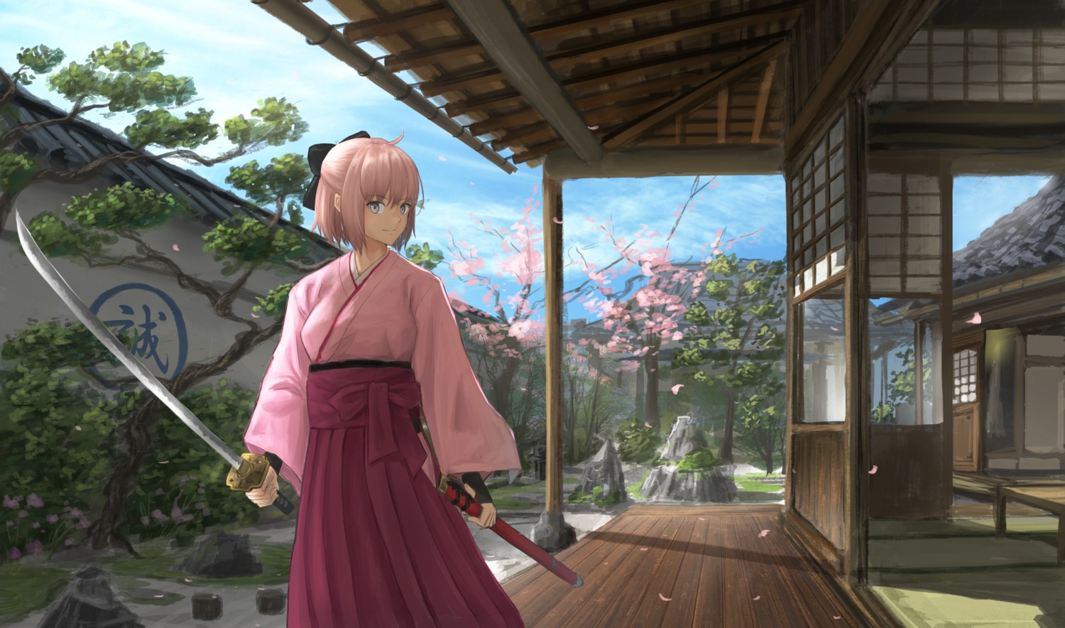 fate/grand_order japanese_clothes landscape okita_souji_(fate) sugi87 sword