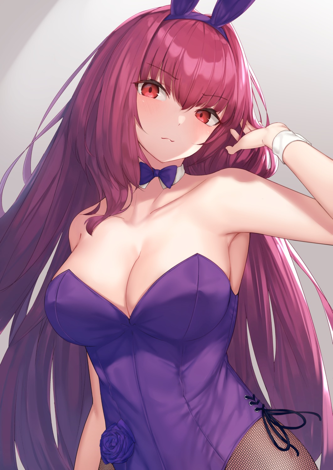 animal_ears bunny_ears bunny_girl fate/grand_order fishnets no_bra pantyhose reuri_(tjux4555) scathach_(fate/grand_order)