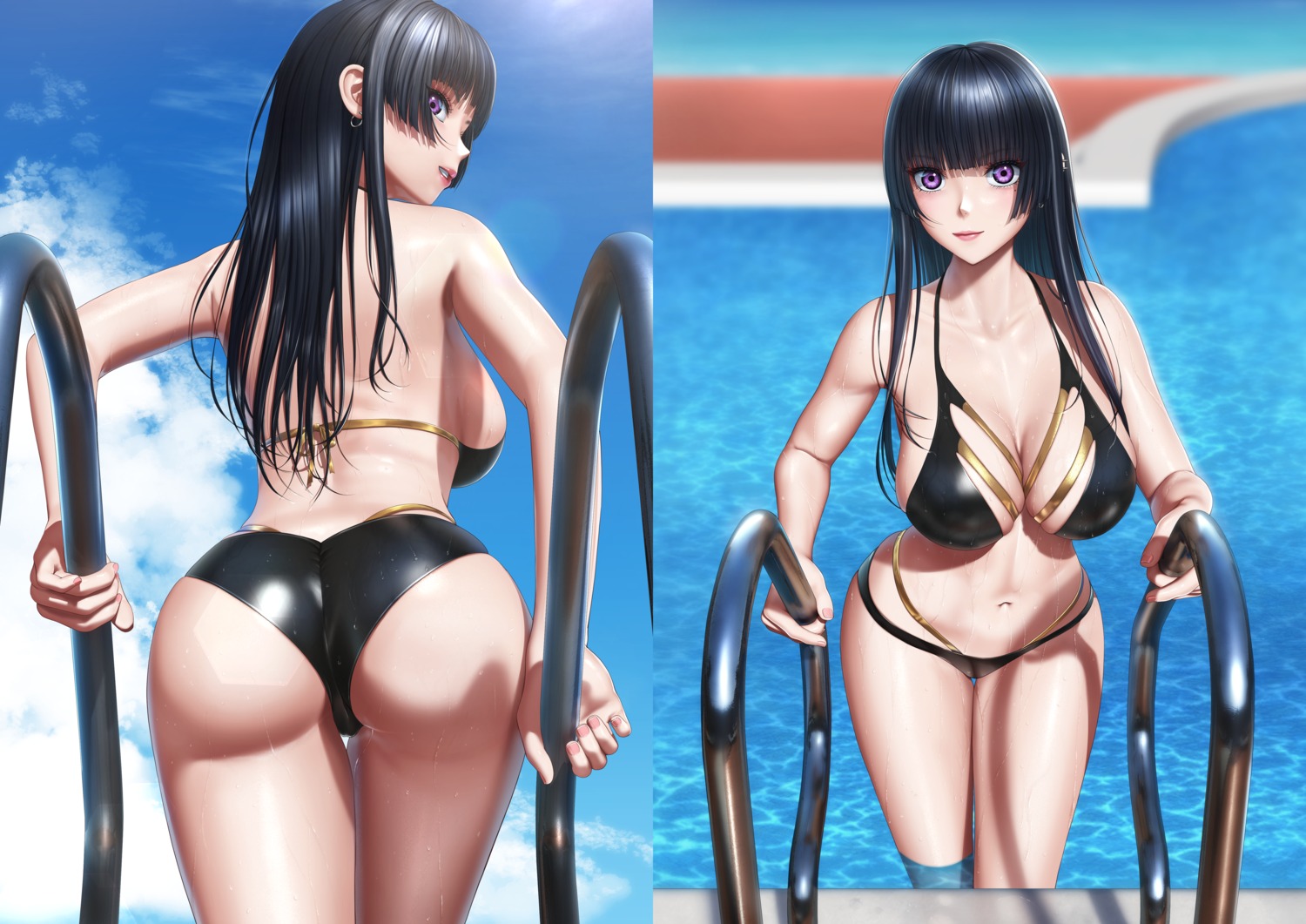 ass bikini swimsuits tai_(2vs) thong wet wet_clothes