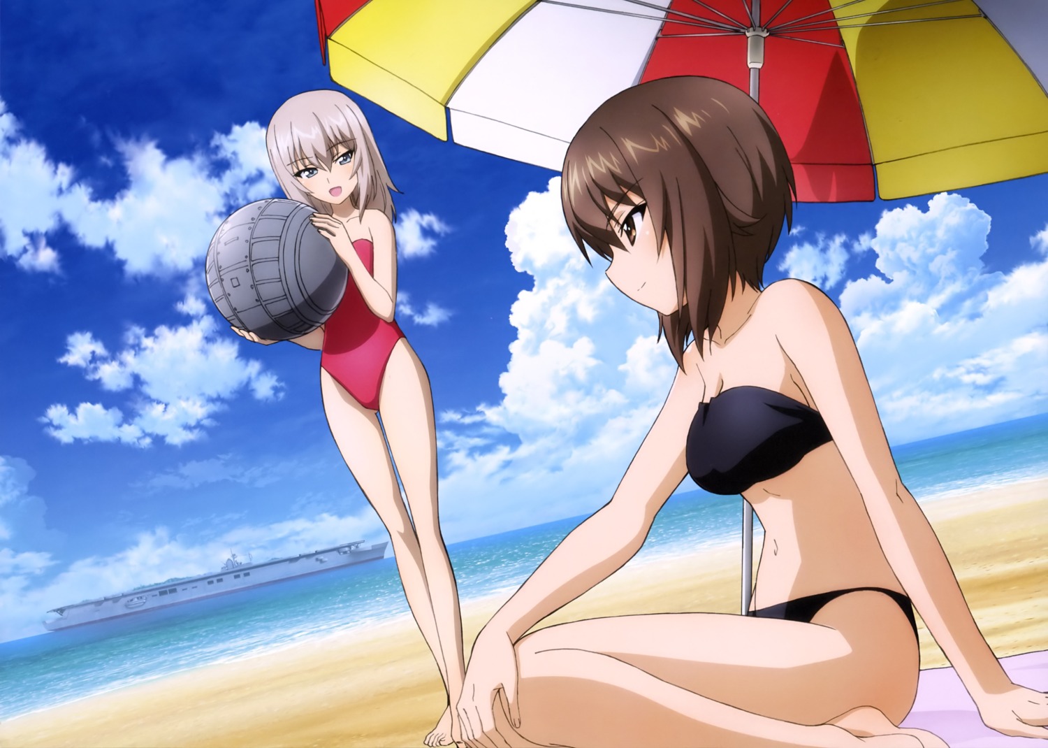 bikini cleavage girls_und_panzer itsumi_erika nishizumi_maho swimsuits