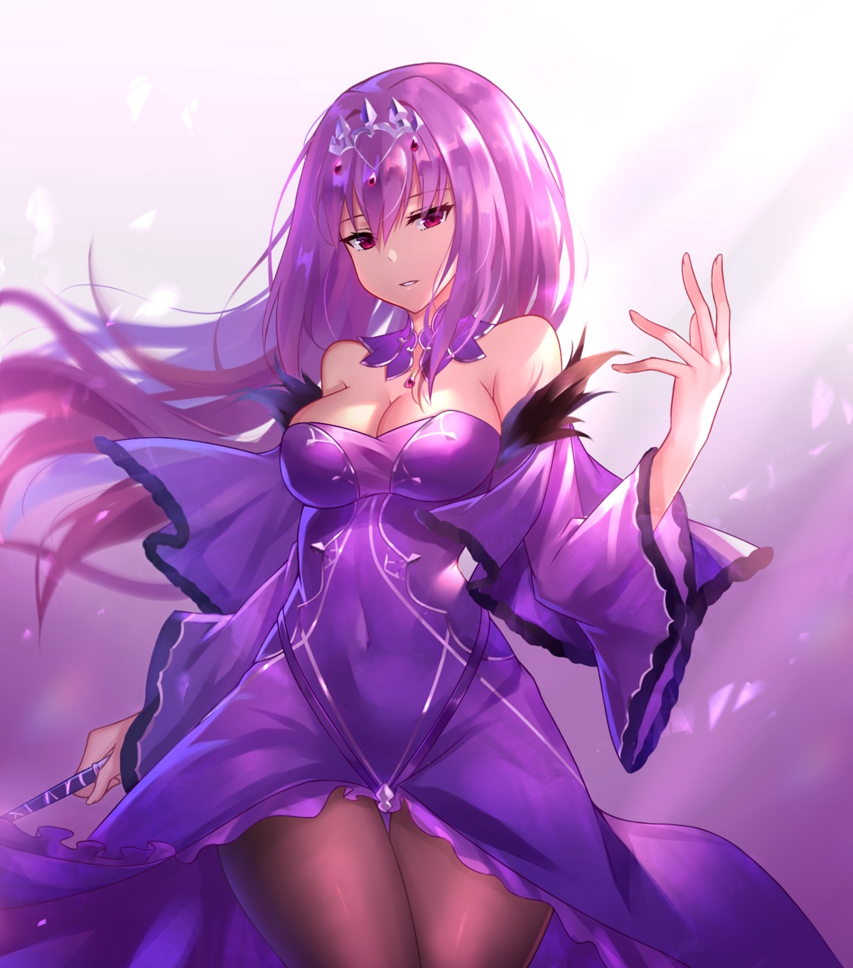 black_fire cleavage dress fate/grand_order pantyhose scathach_skadi see_through