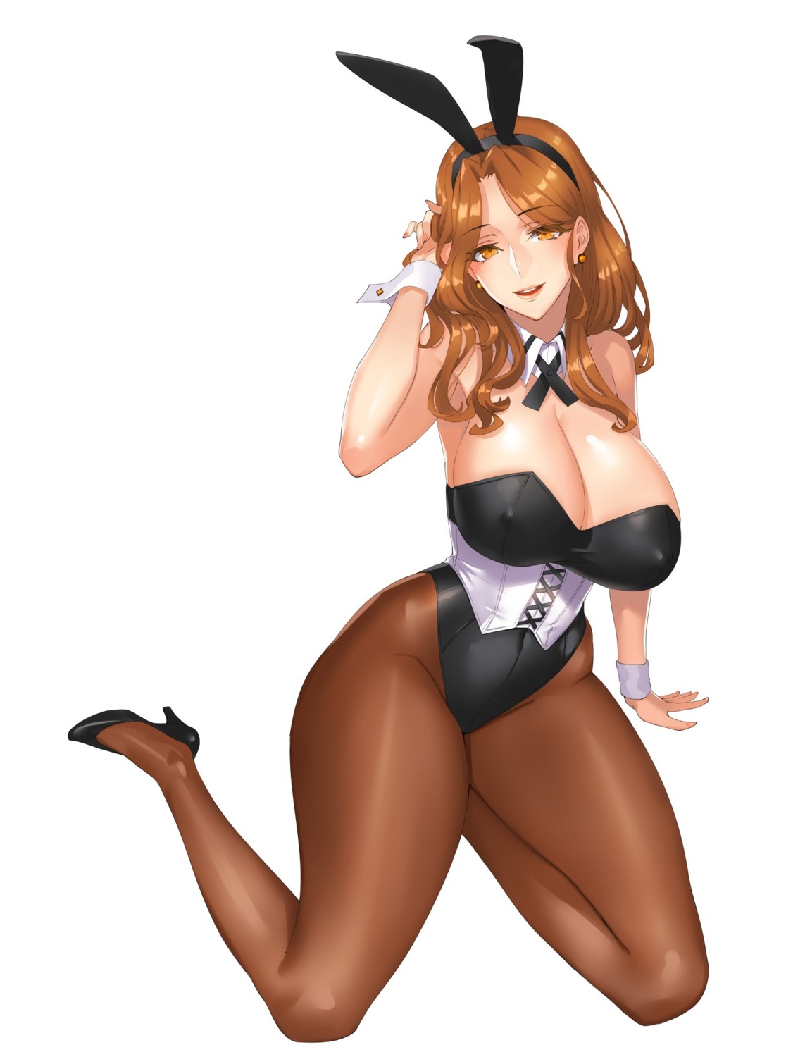 animal_ears bunny_ears bunny_girl cleavage damegane erect_nipples heels no_bra pantyhose