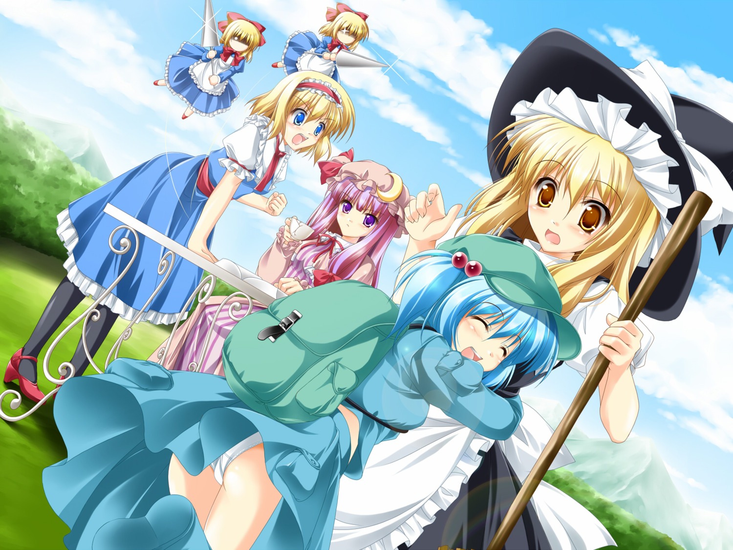 alice_margatroid hourai kamiya_tomoe kawashiro_nitori kirisame_marisa patchouli_knowledge shanghai touhou wallpaper