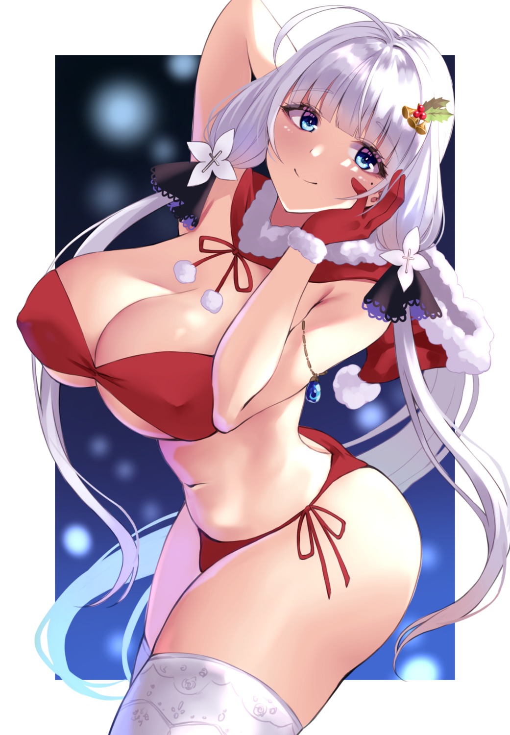 azur_lane bikini christmas erect_nipples illustrious_(azur_lane) swimsuits thighhighs wee_(weeyy)