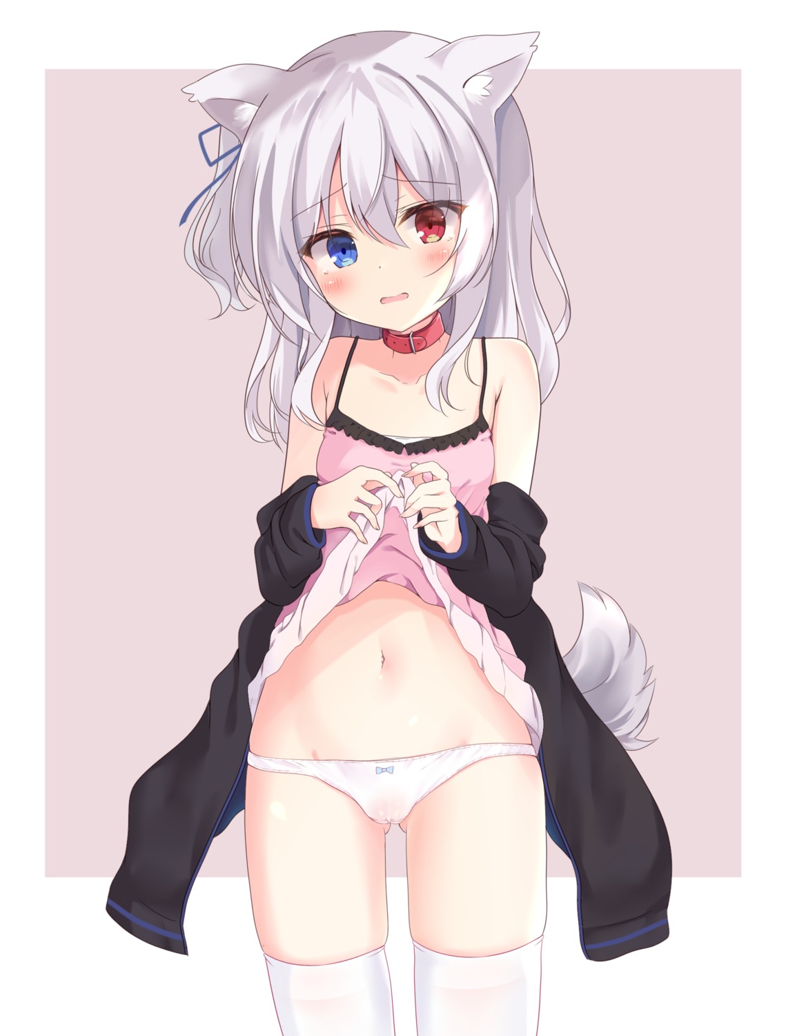 animal_ears cameltoe dress hanakoizumi_yoruno heterochromia loli no_bra pantsu skirt_lift tail thighhighs