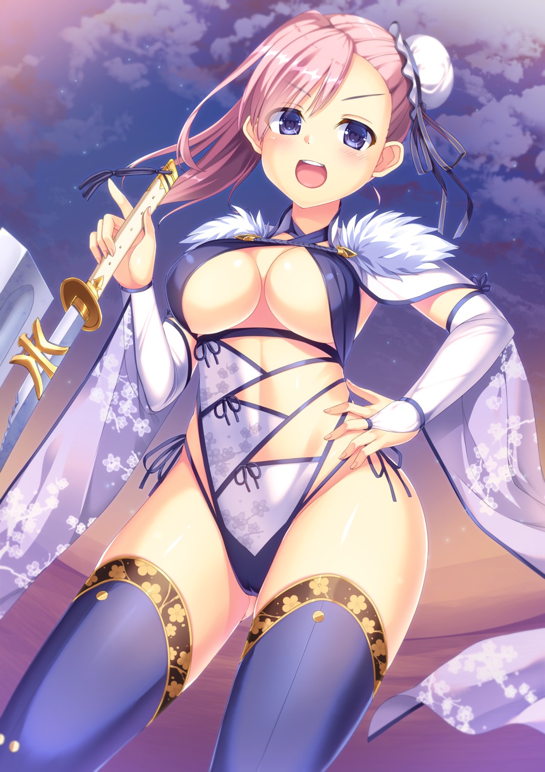 cameltoe fate/grand_order miyamoto_musashi_(fate/grand_order) swimsuits sword tagme thighhighs