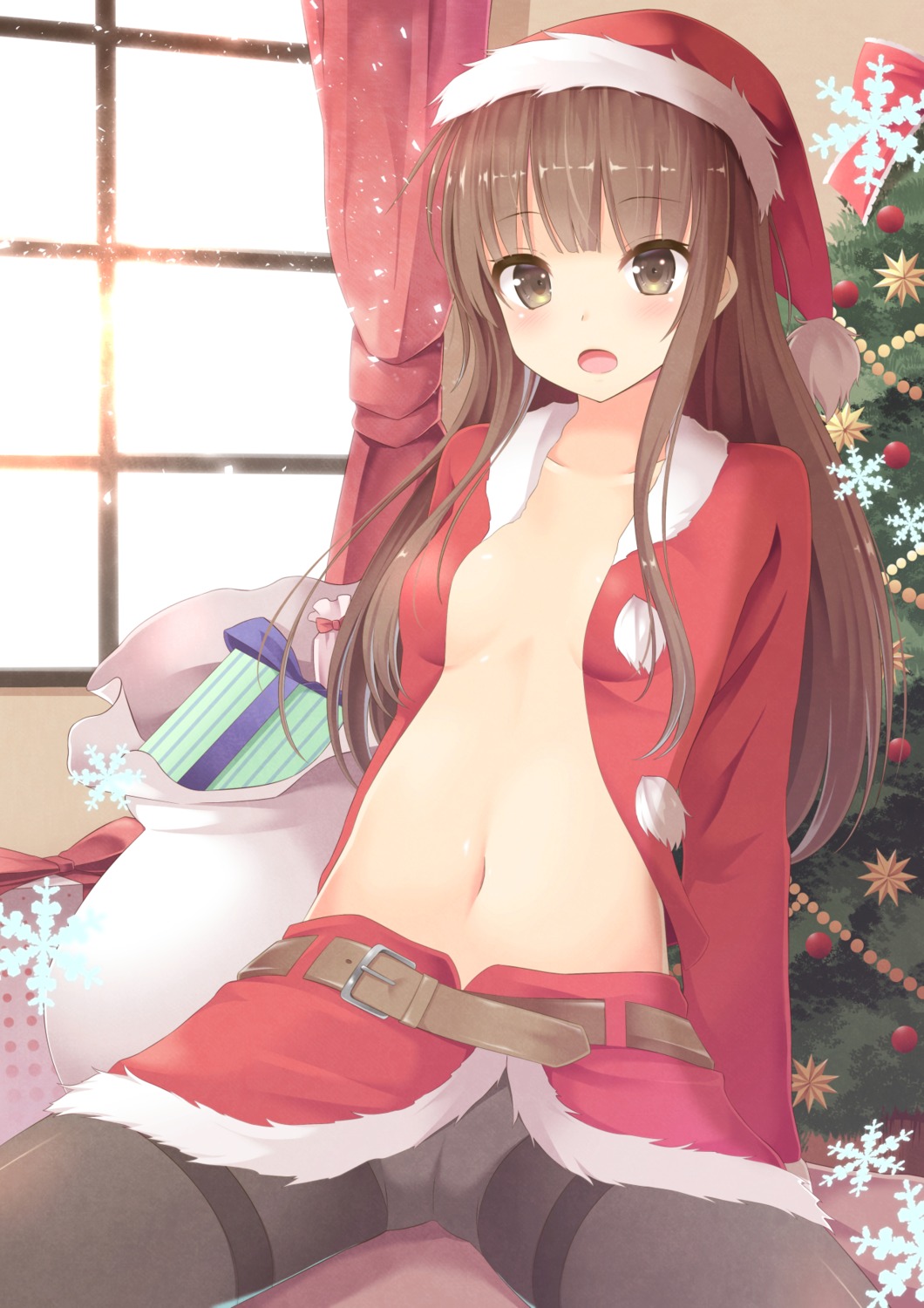 aibumi amagami christmas cleavage kamizaki_risa no_bra open_shirt pantsu pantyhose