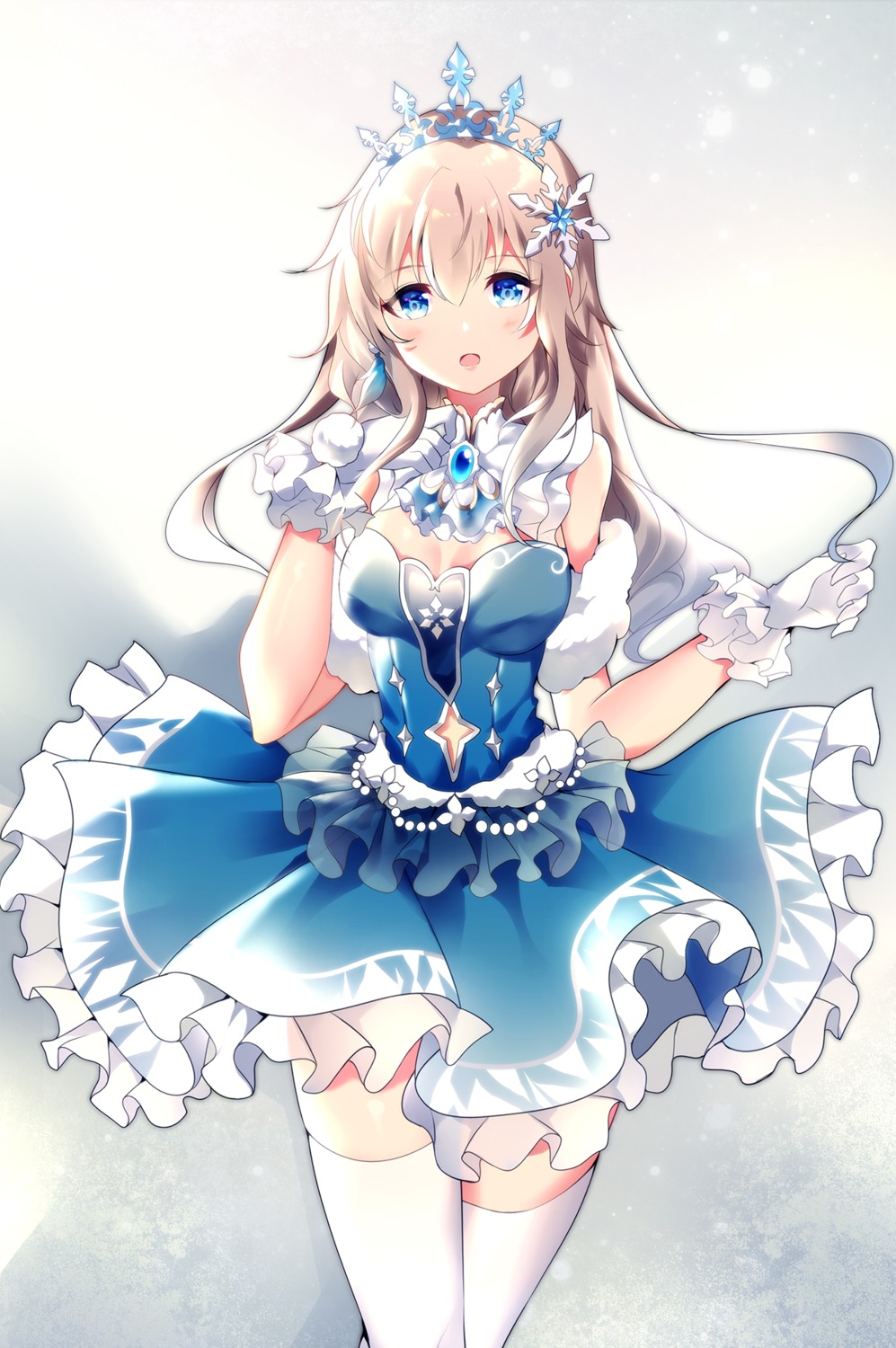 breast_hold cleavage dress rhea_(0u0) skirt_lift thighhighs