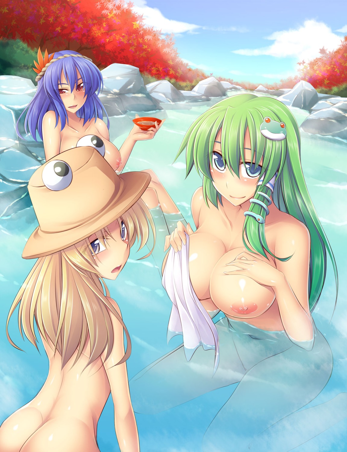 fuyuwa_kotatsu kochiya_sanae loli moriya_suwako naked nipples onsen touhou yasaka_kanako