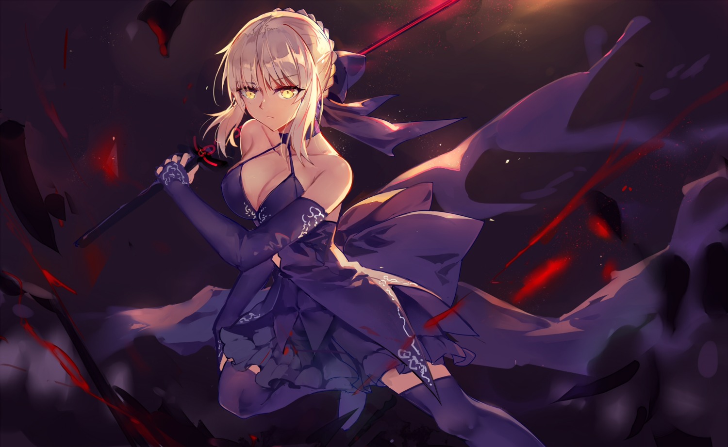 baisi_shaonian cleavage fate/stay_night saber saber_alter sword thighhighs