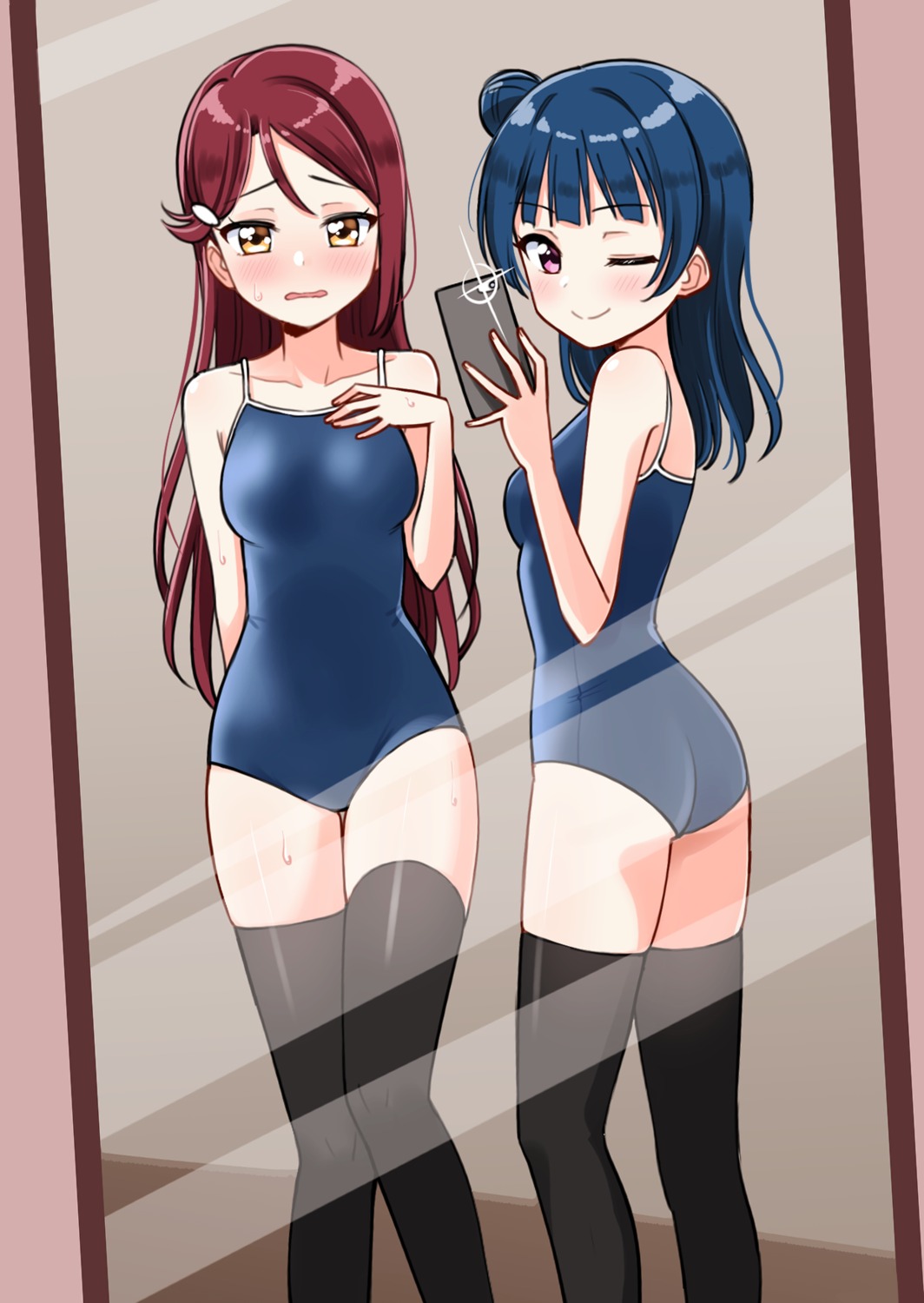 ass deadnooodles love_live!_sunshine!! sakurauchi_riko school_swimsuit swimsuits thighhighs tsushima_yoshiko