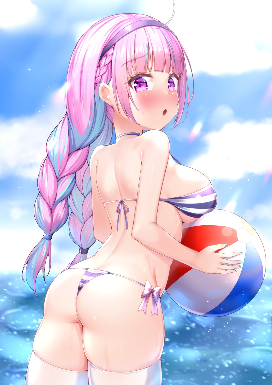 ass bikini gmkj hololive minato_aqua swimsuits thighhighs thong