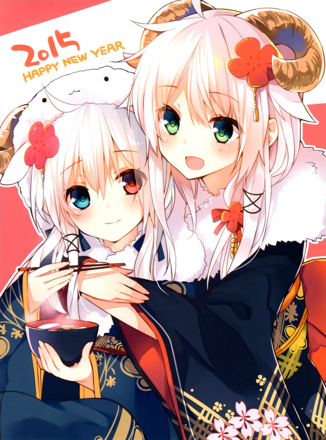 ancerise_sacred ciel_sacred color_issue heterochromia horns kimono mishima_kurone yuri