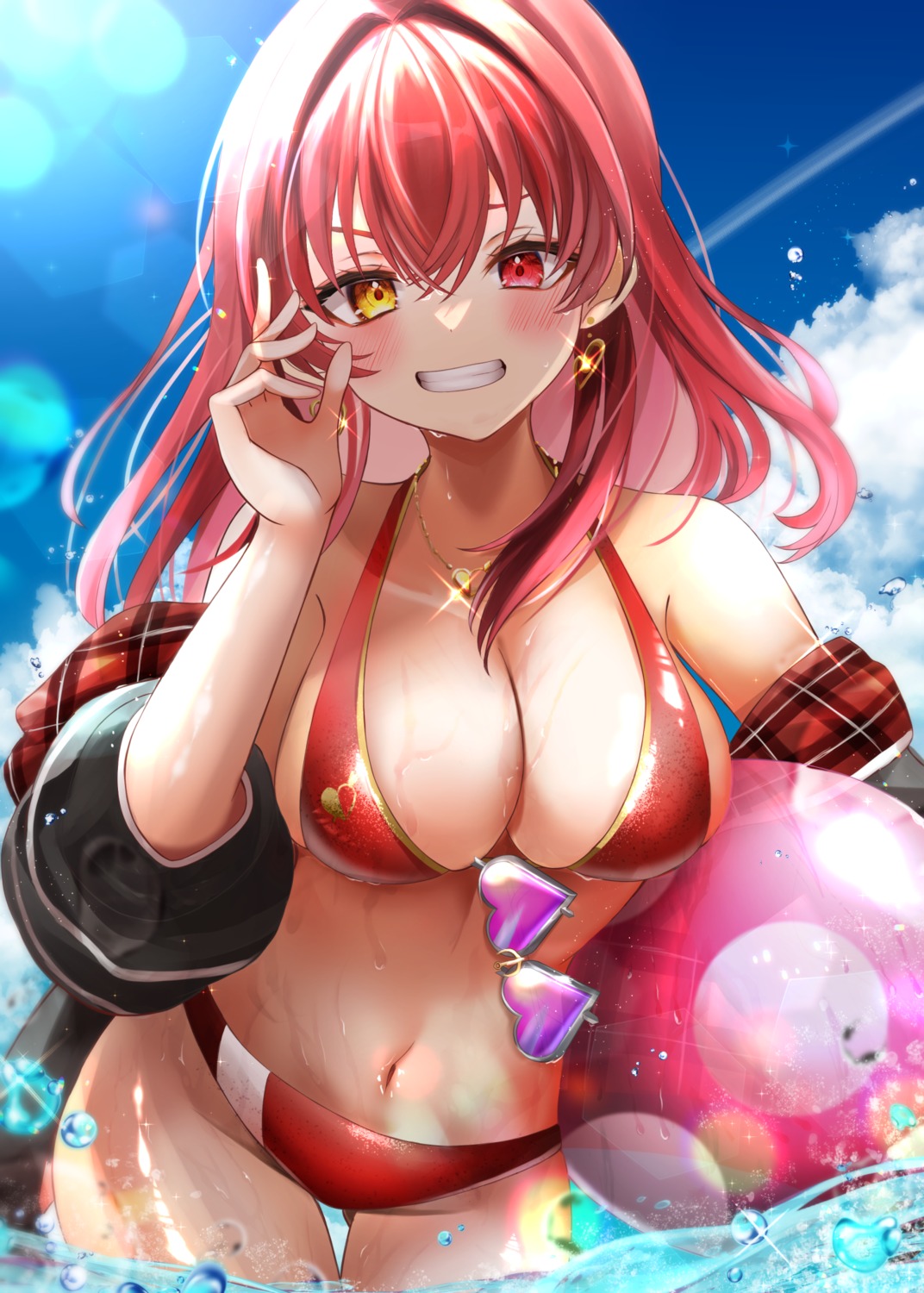 bikini heterochromia hololive houshou_marine megane mikazuki_cocolo swimsuits wet