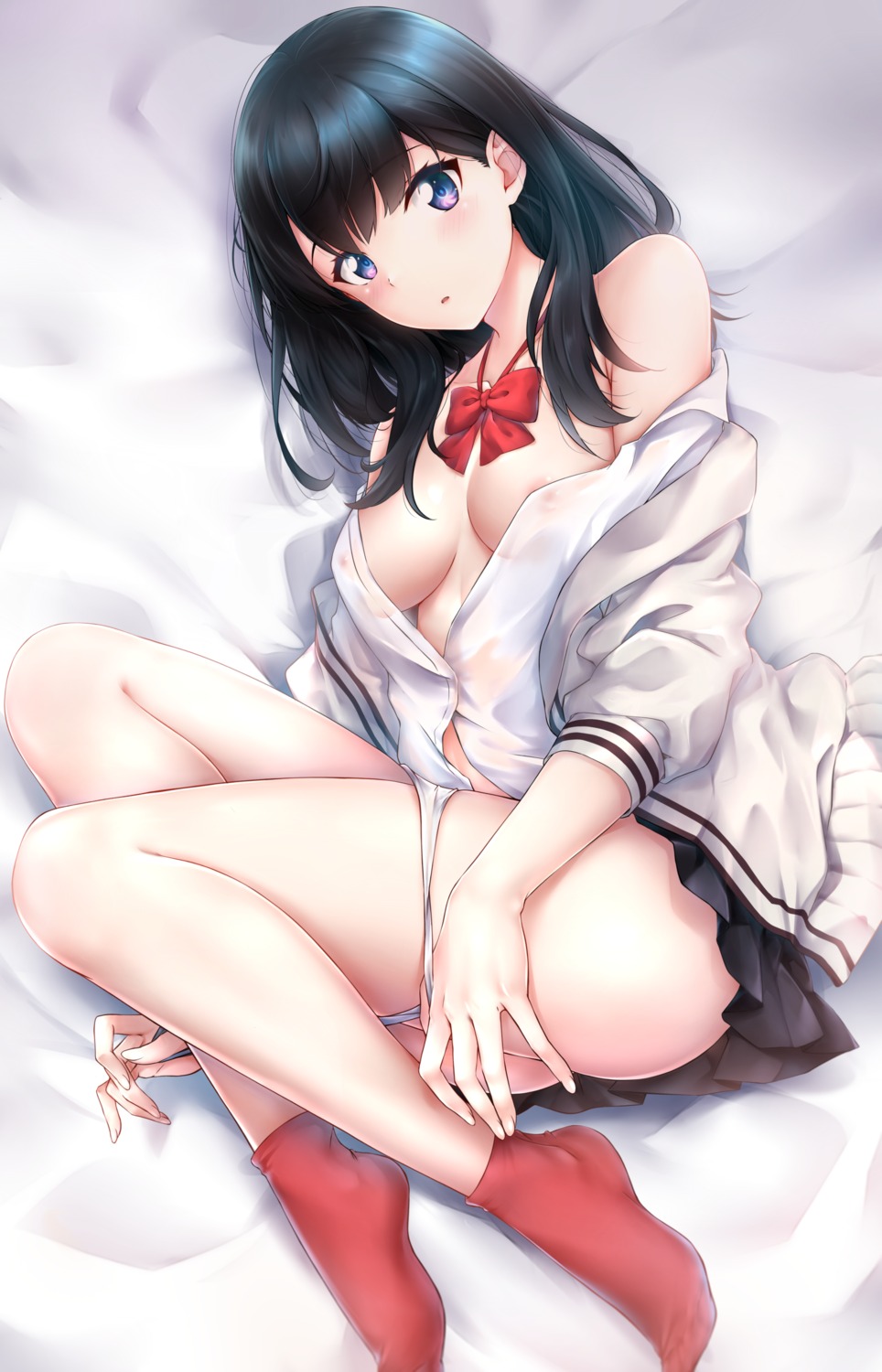 areola no_bra open_shirt pantsu panty_pull rei_kun seifuku ssss.gridman sweater takarada_rikka undressing