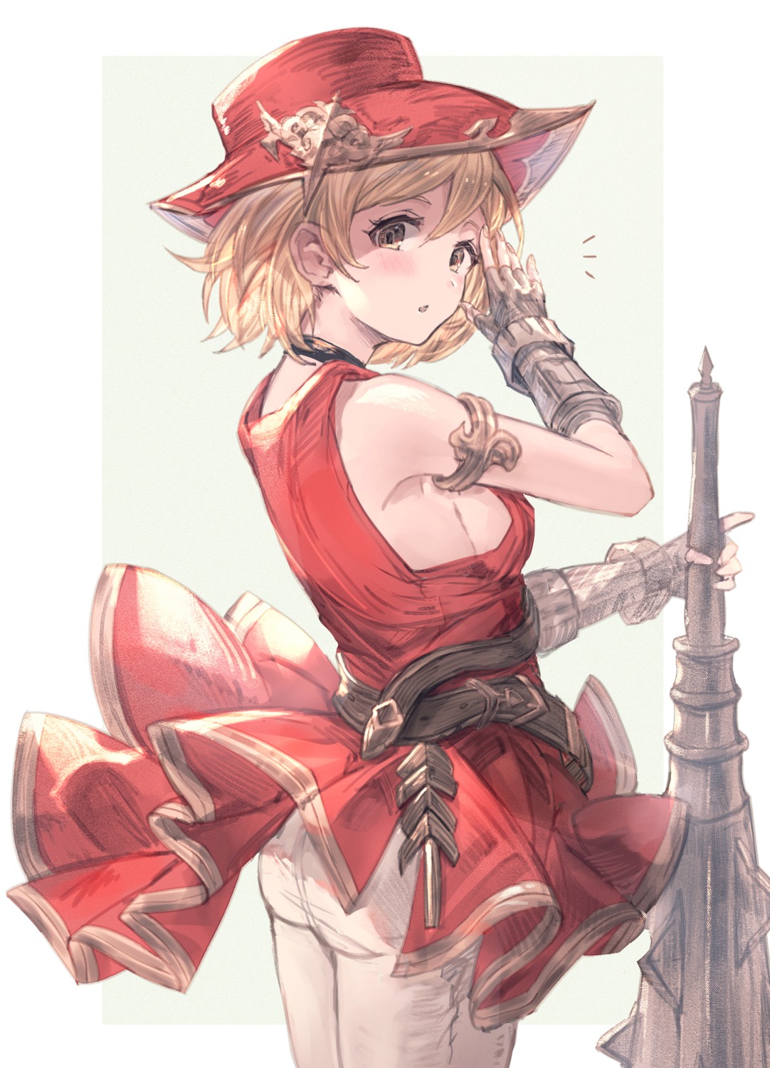 armor djeeta_(granblue_fantasy) dress granblue_fantasy milli_little sketch skirt_lift weapon