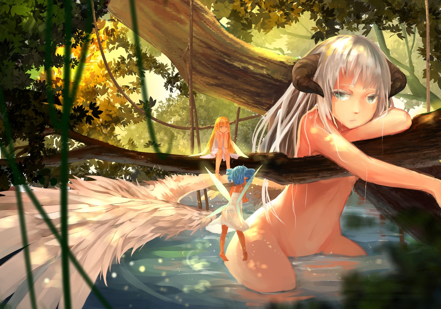 fairy gas horns naked pantsu see_through wings