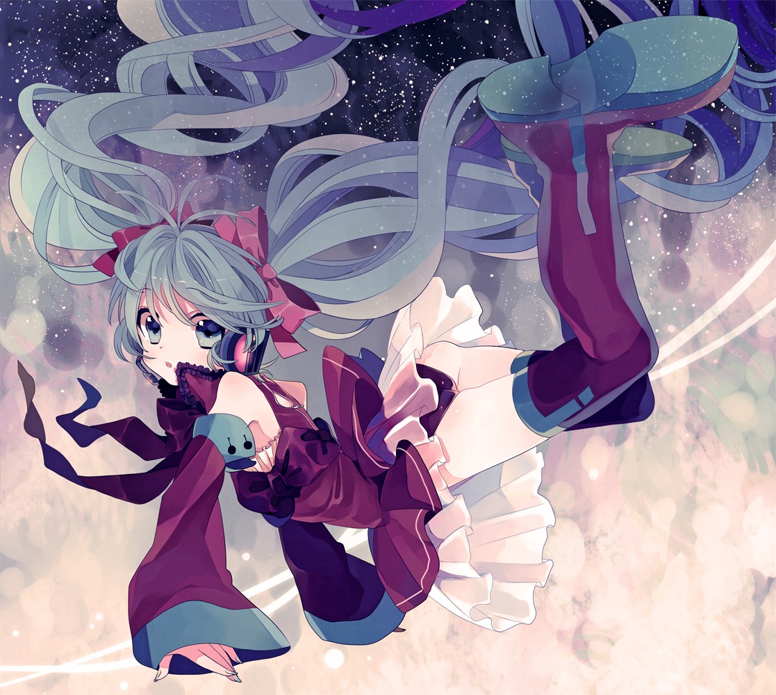 amazawa_koma hatsune_miku headphones pantsu thighhighs vocaloid