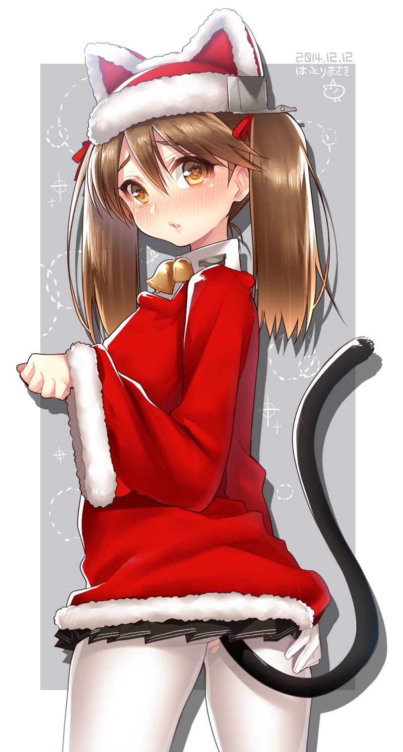 christmas hattori kantai_collection pantyhose ryuujou_(kancolle) tail torn_clothes