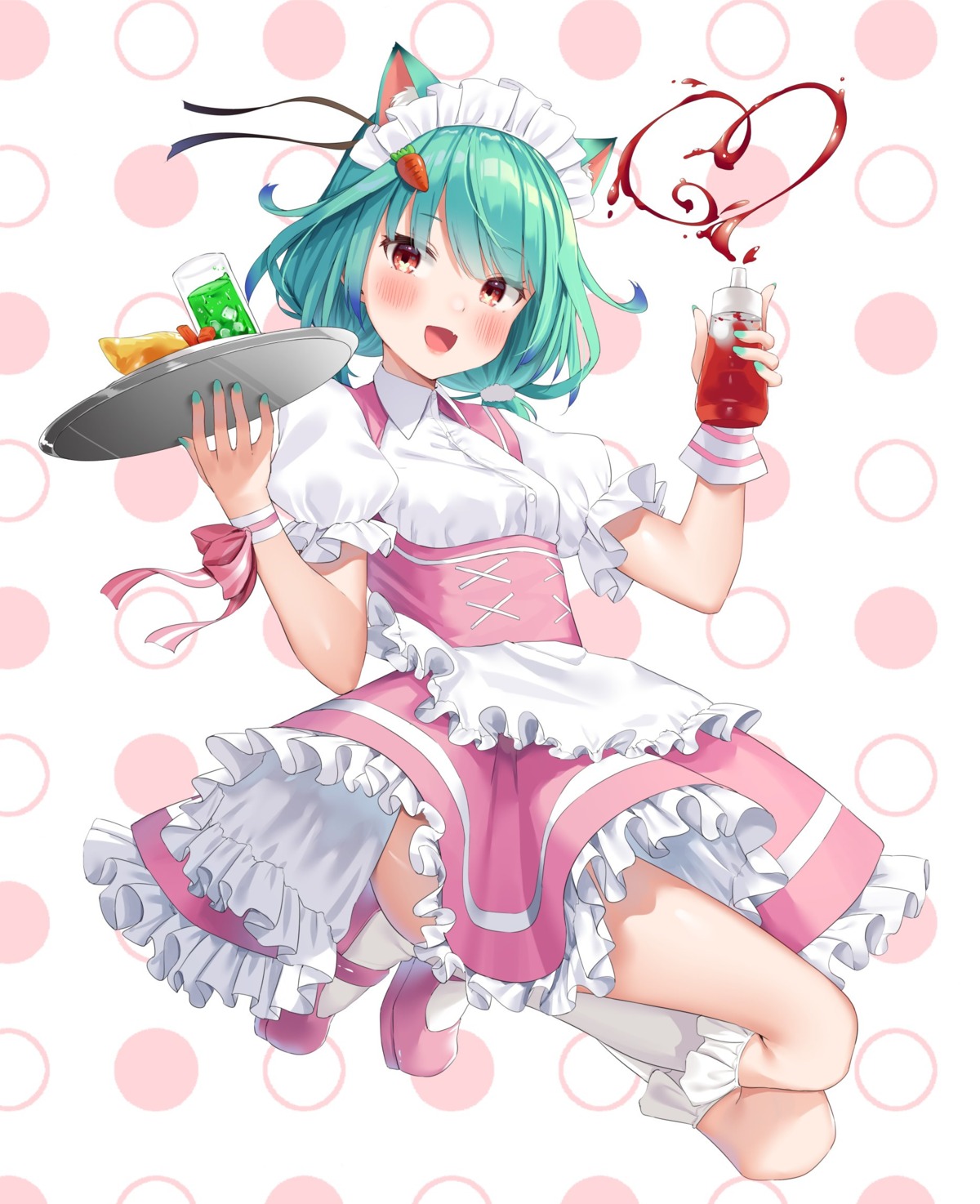 animal_ears hololive k_mugura maid nekomimi skirt_lift uruha_rushia waitress