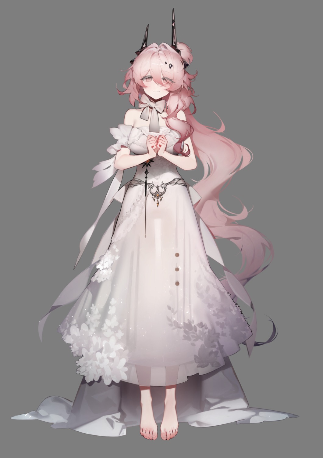 arknights dress horns no_bra ribiadan see_through theresa_(arknights) transparent_png wedding_dress