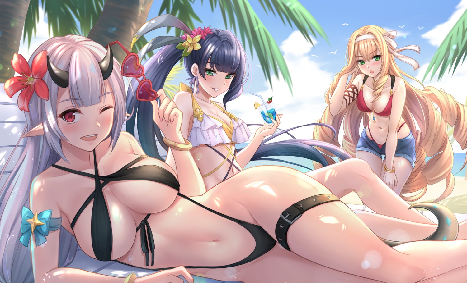 bikini cleavage epic7 garter horns keikei megane pointy_ears swimsuits tail