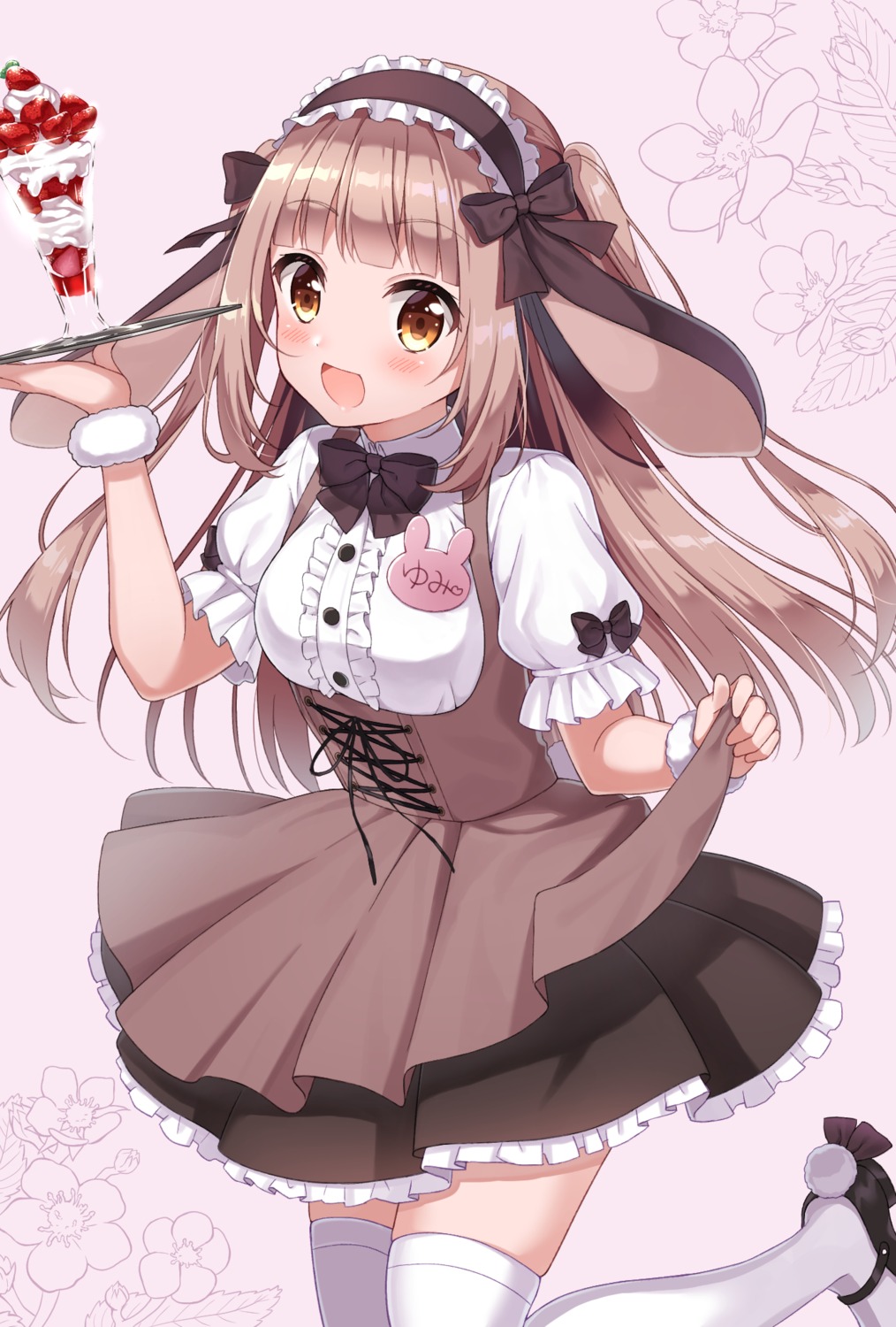 animal_ears bunny_ears maid siooooono skirt_lift thighhighs waitress