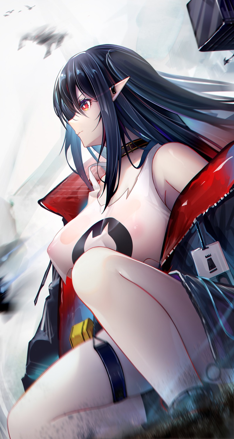 areola arknights closure_(arknights) erect_nipples garter no_bra pointy_ears see_through zhixue