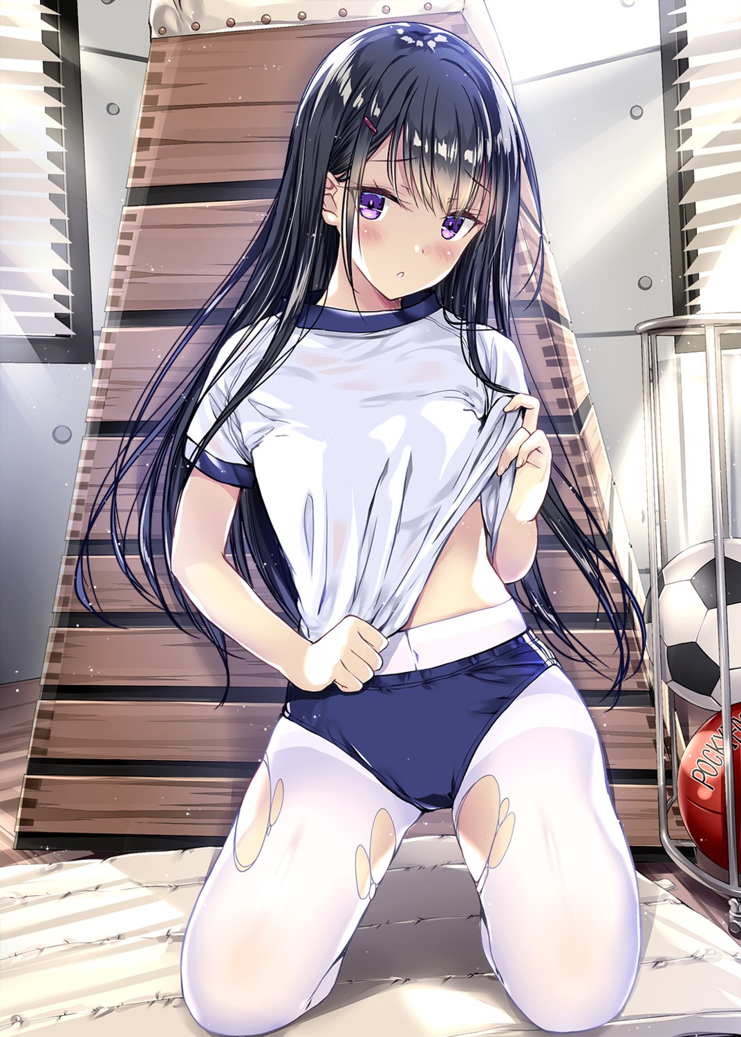 buruma gym_uniform kobayashi_chisato pantyhose shirt_lift torn_clothes