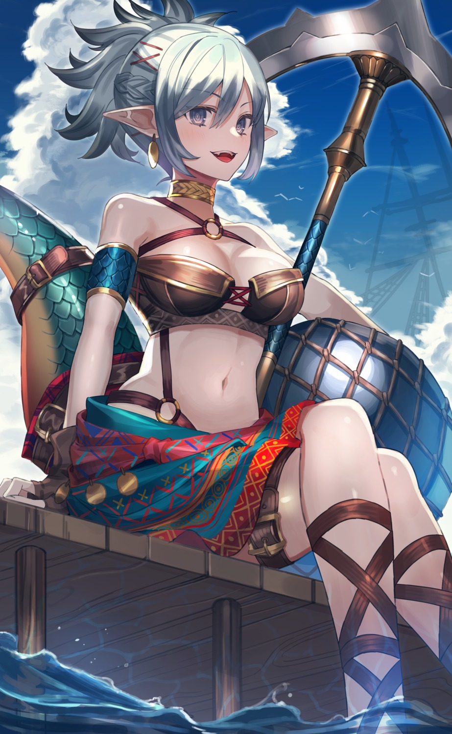 amahara_subaru bikini_armor garter pointy_ears tail weapon