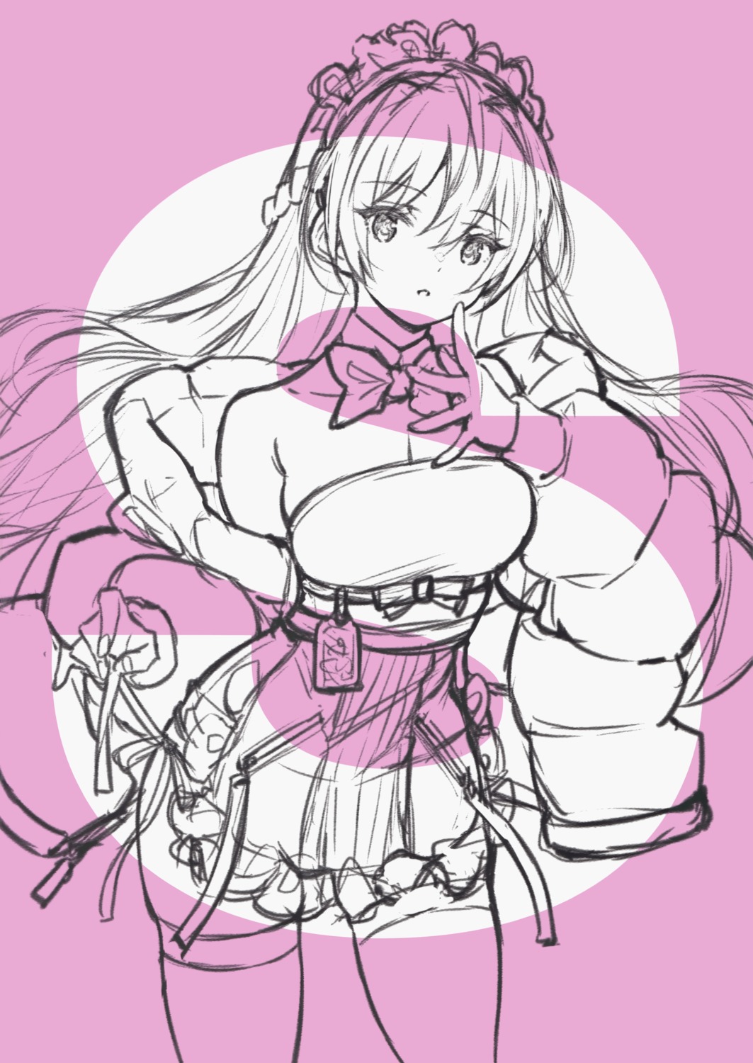 maid monochrome saitom sketch thighhighs