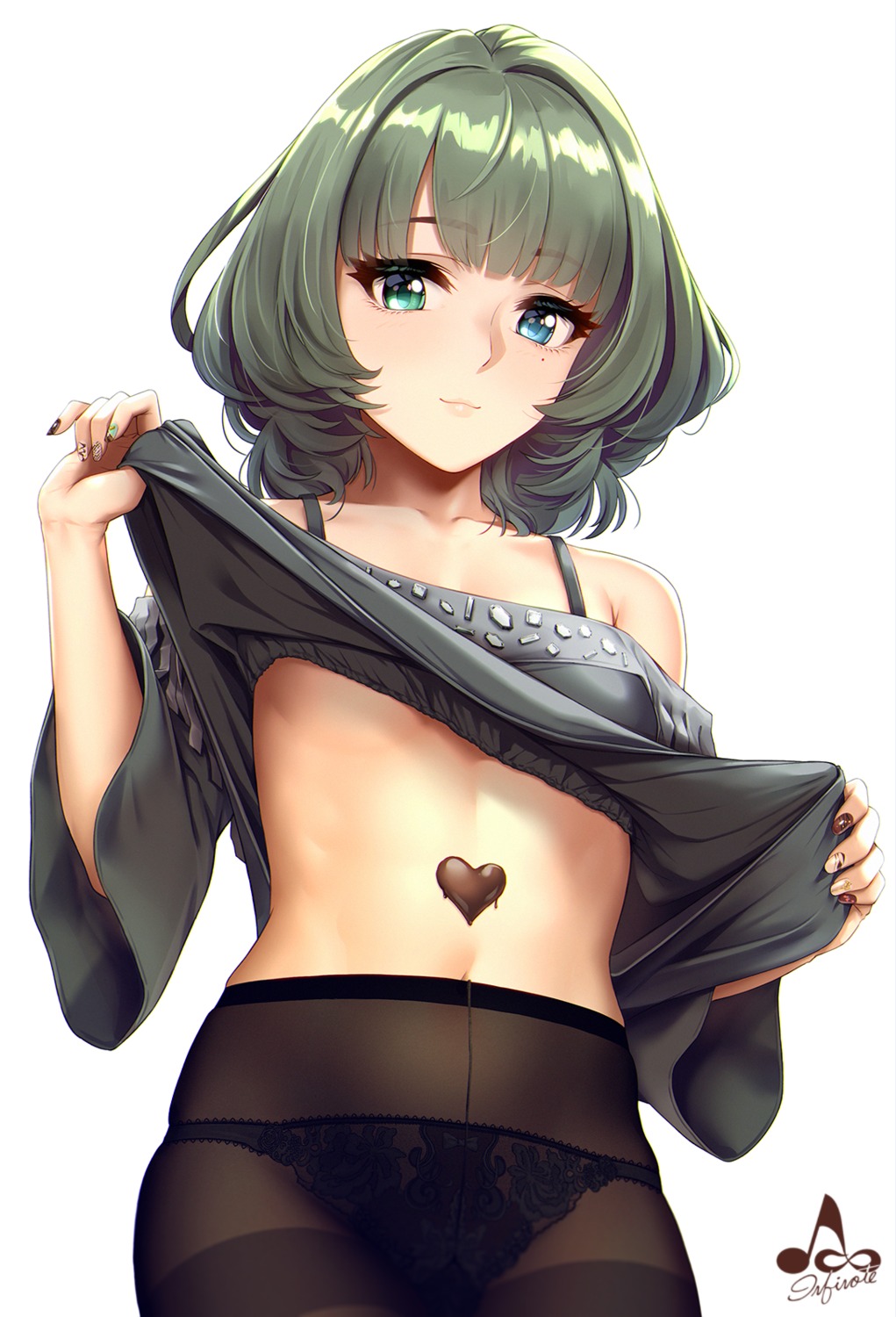 cream heterochromia infinote pantsu pantyhose shirt_lift takagaki_kaede the_idolm@ster the_idolm@ster_cinderella_girls