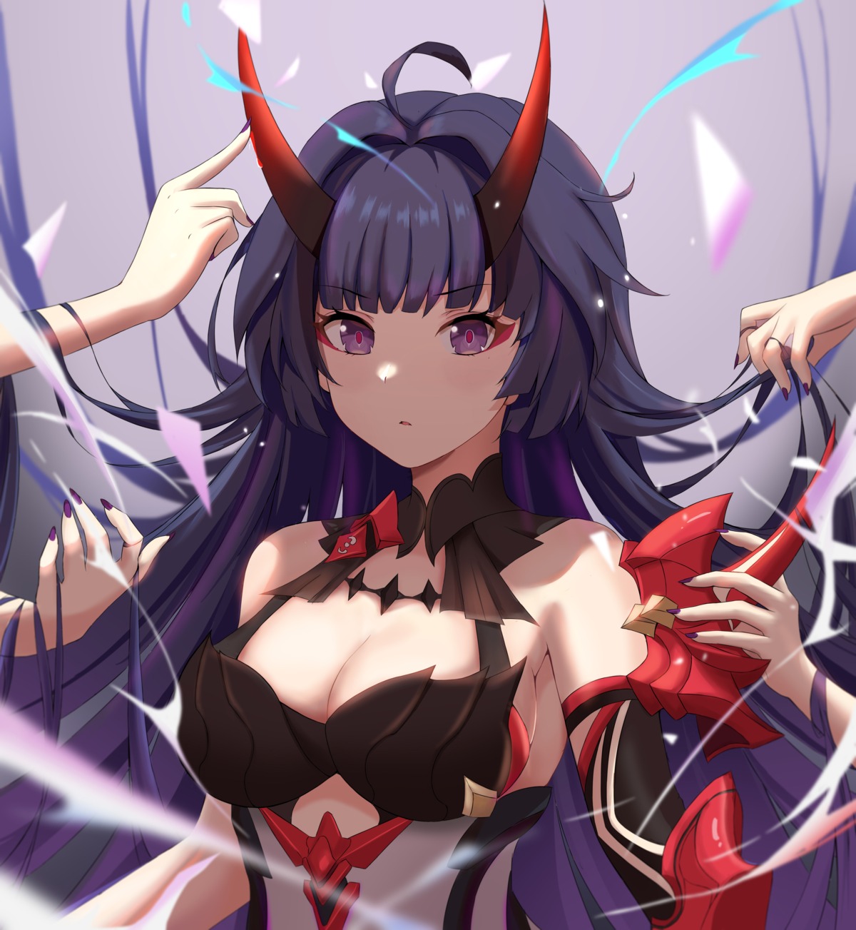 armor benghuai_xueyuan cleavage honkai_impact horns raiden_mei taw_(993004677)