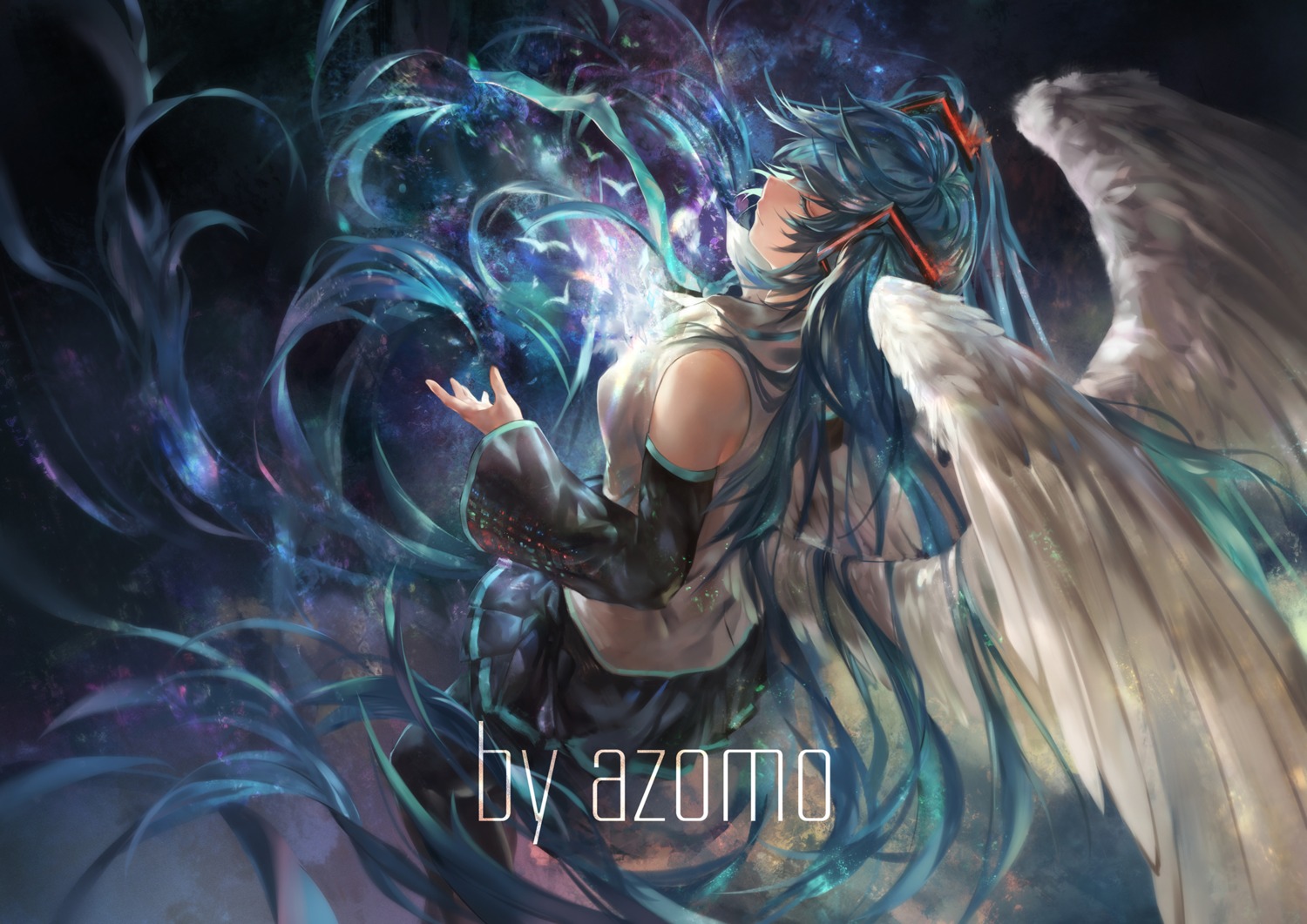 azomo hatsune_miku vocaloid wings