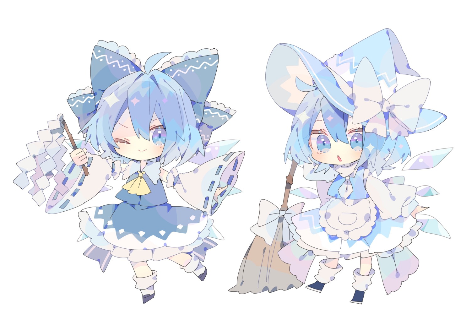 chibi cirno cosplay hakurei_reimu kirisame_marisa miko nikorashika touhou wings witch