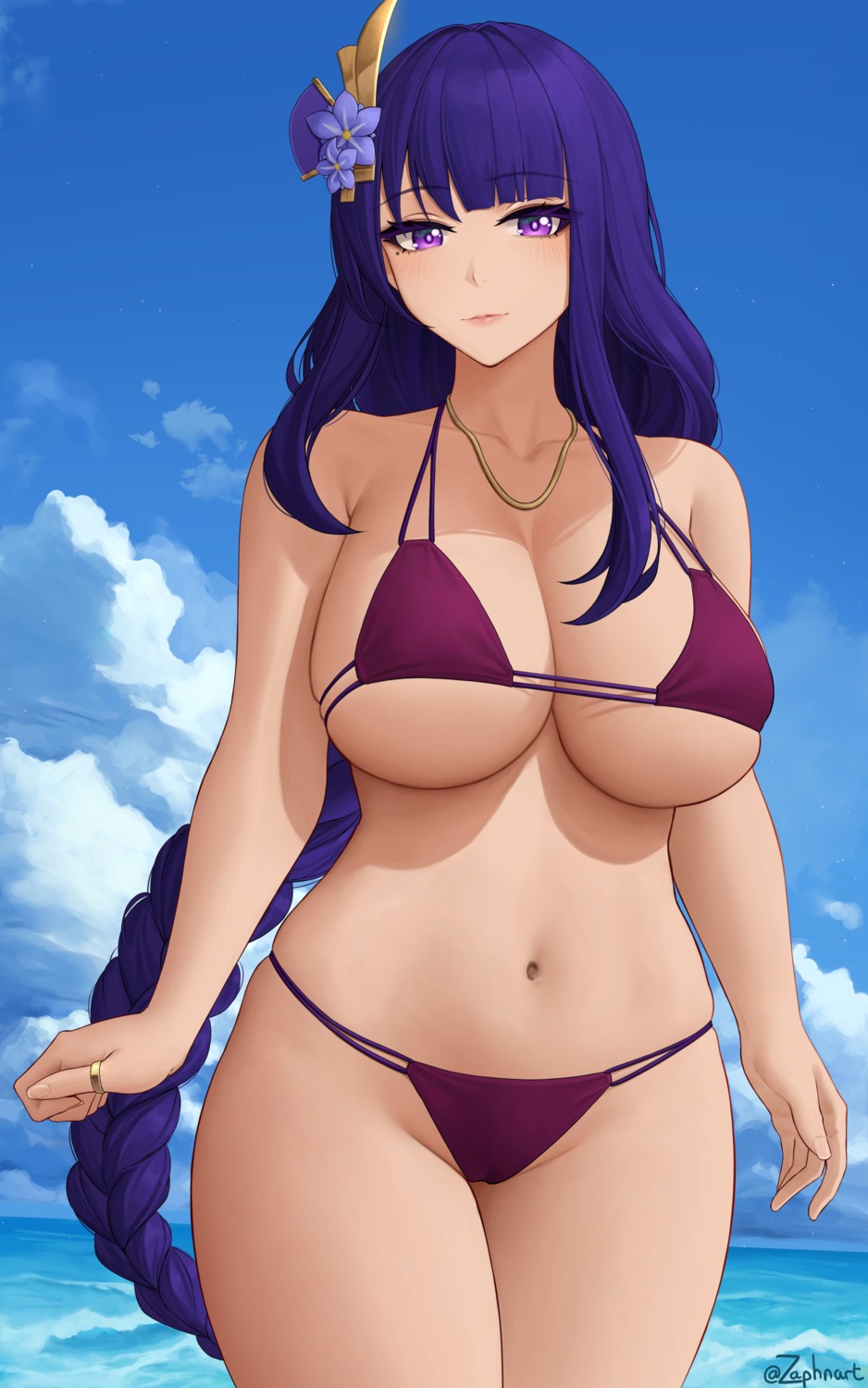 bikini cameltoe genshin_impact official_watermark raiden_shogun swimsuits zaphn