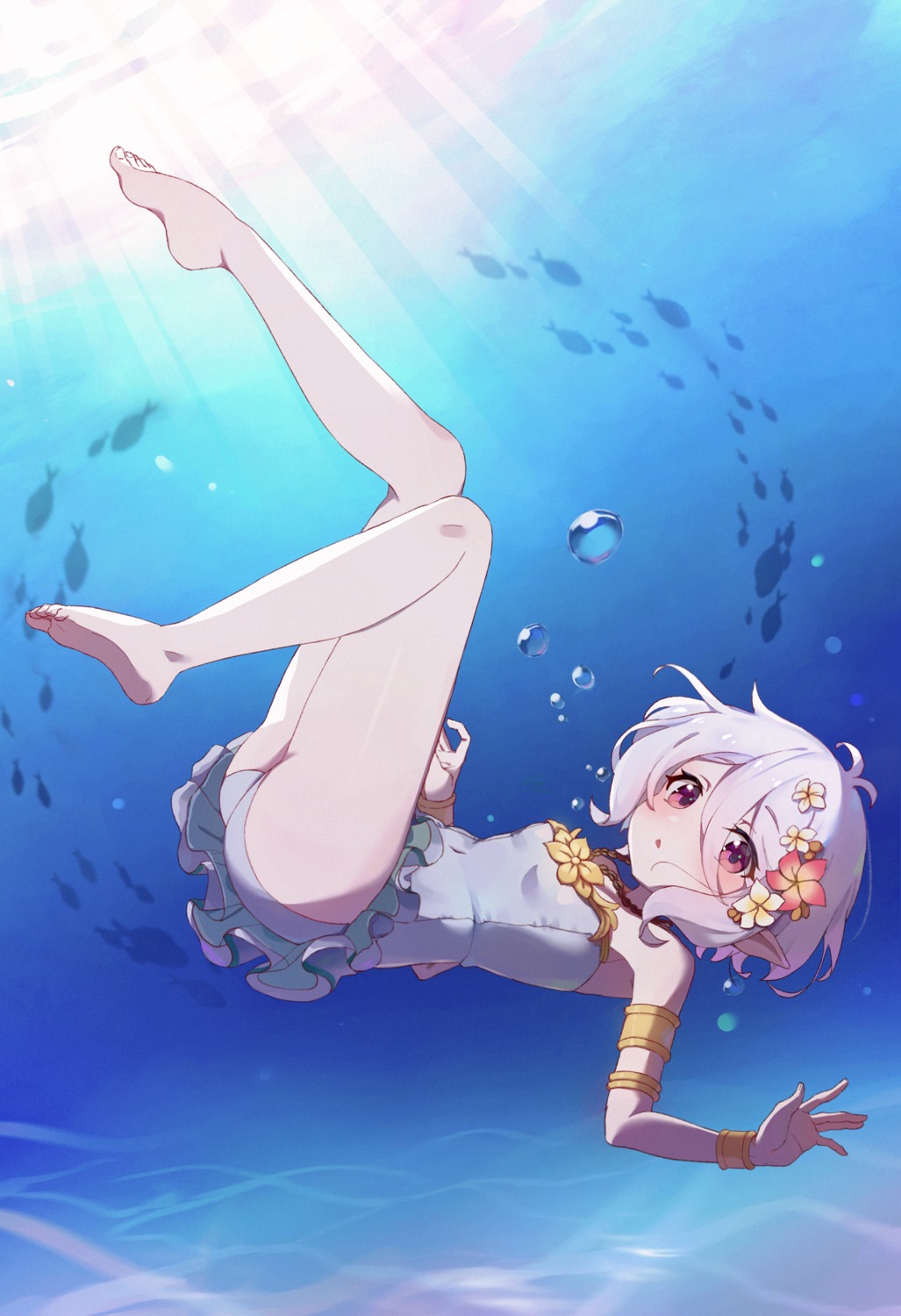 ass feet kokkoro lunia_(artist) pointy_ears princess_connect princess_connect!_re:dive skirt_lift swimsuits wet
