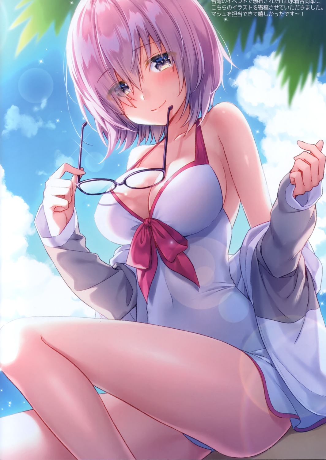 cleavage fate/grand_order mash_kyrielight masuishi_kinoto megane open_shirt swimsuits