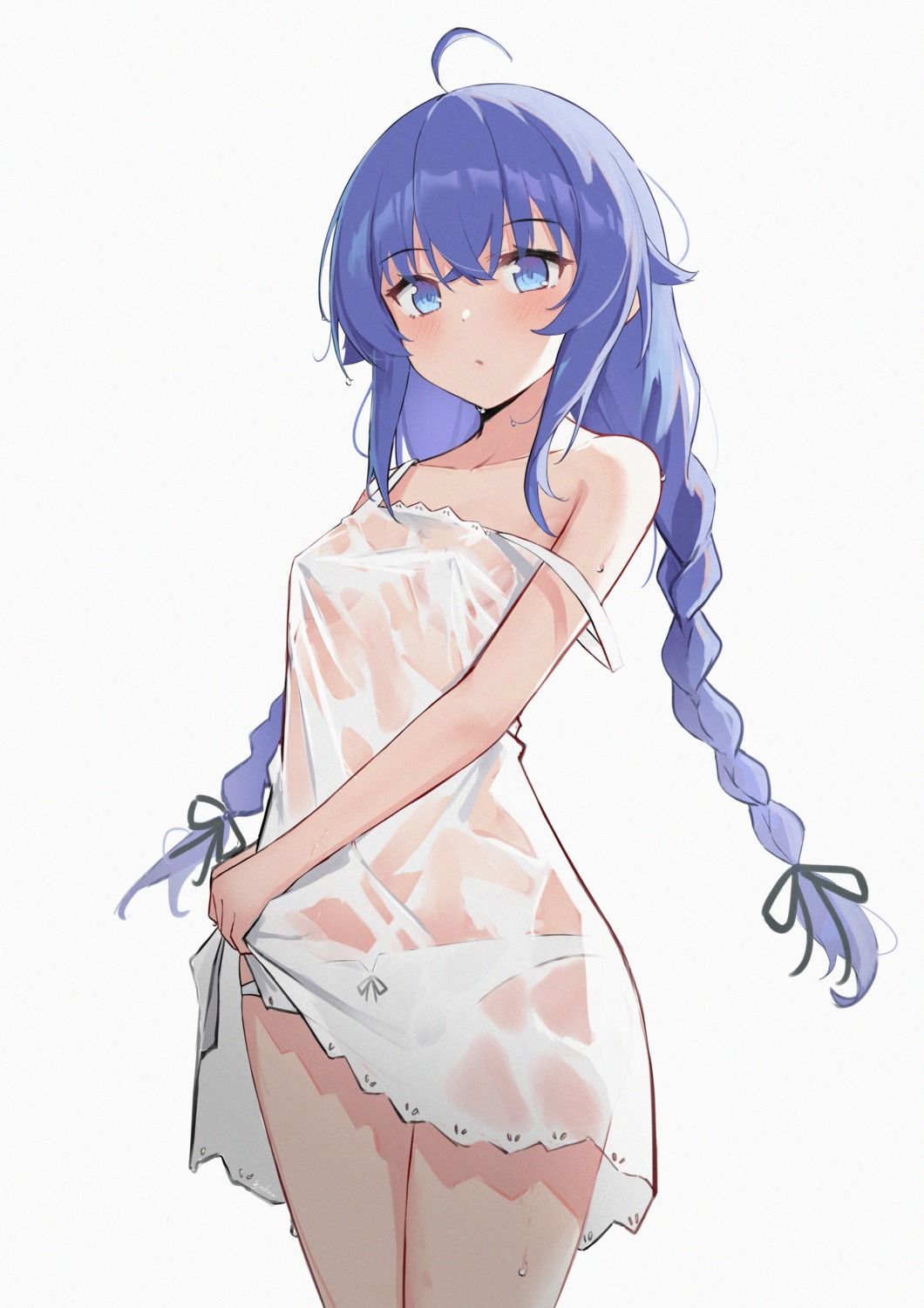 dress mushoku_tensei no_bra pantsu roxy_migurdia see_through skirt_lift summer_dress syakou wet wet_clothes