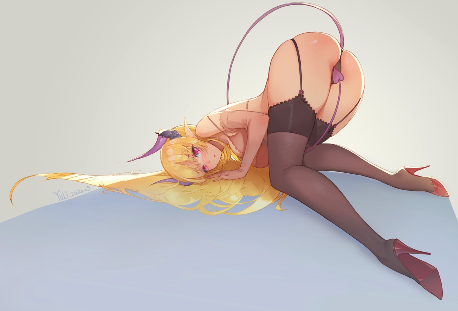 ass bra heels horns pantsu pointy_ears stockings tagme tail thighhighs thong