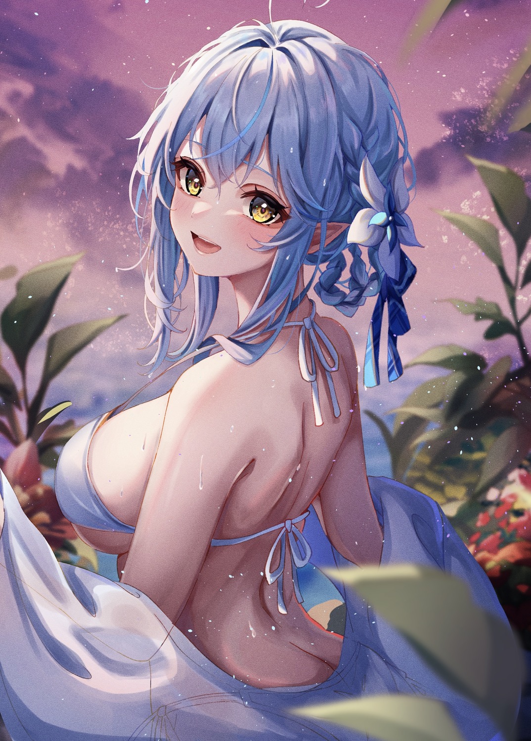 bikini elf hololive open_shirt pointy_ears sa-ya2 see_through swimsuits yukihana_lamy