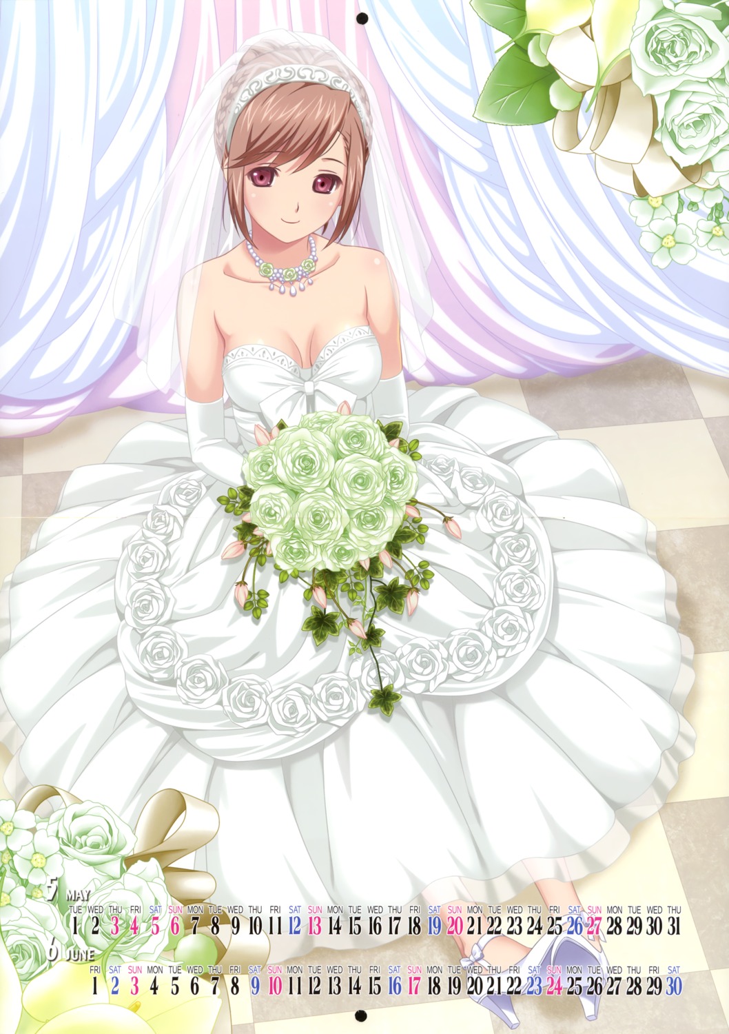 calendar cleavage crease dress fixme koutaro nijiiro_zakura wedding_dress