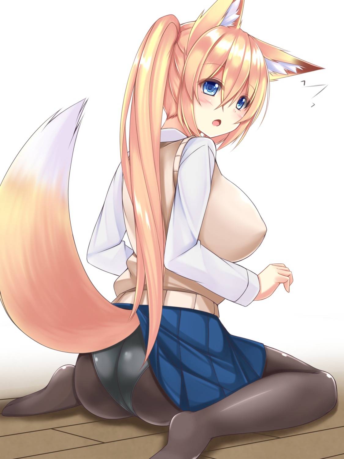 animal_ears ass feet kitsune pantsu pantyhose seifuku skirt_lift sogaya