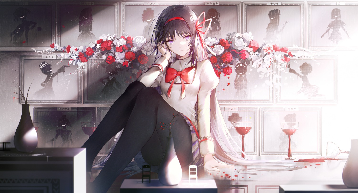 akemi_homura bai_qi-qsr pantyhose puella_magi_madoka_magica seifuku skirt_lift