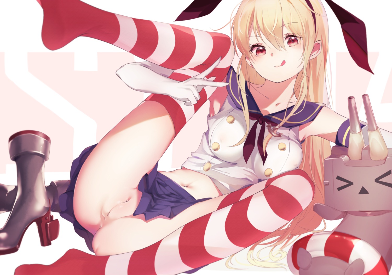 animal_ears bunny_ears kantai_collection nopan pussy rensouhou-chan seifuku shimakaze_(kancolle) skirt_lift suwakana thighhighs uncensored