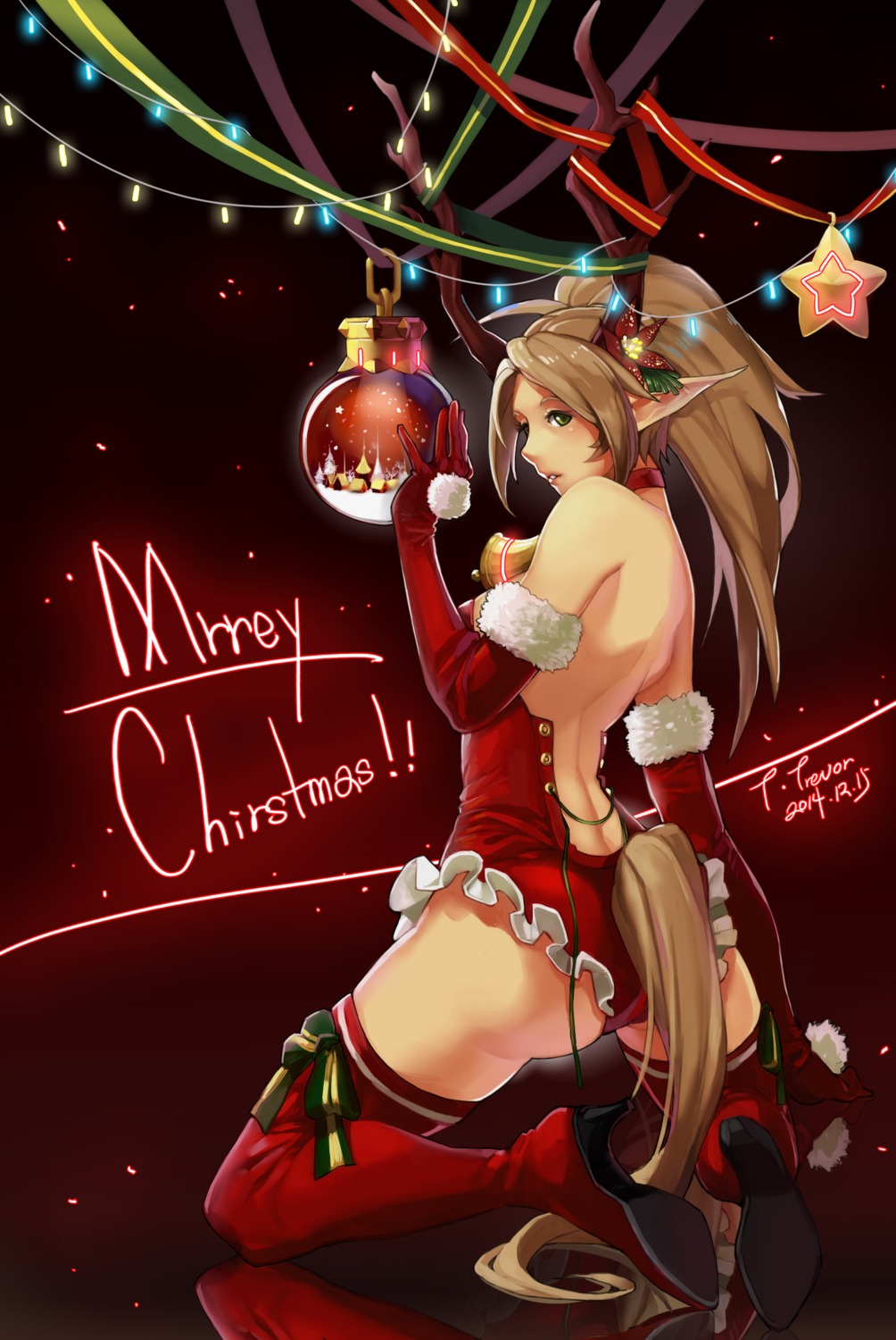 ass autographed christmas heels horns kyouki_no_kimi no_bra pointy_ears thighhighs